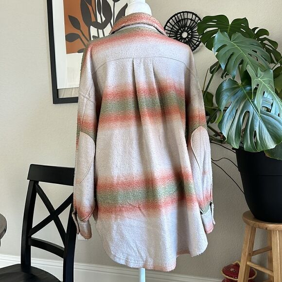 NWT Free People Ruby Shacket Jacket Distressed Oversized L Elbow Patches Cozy - Picture 9 of 13